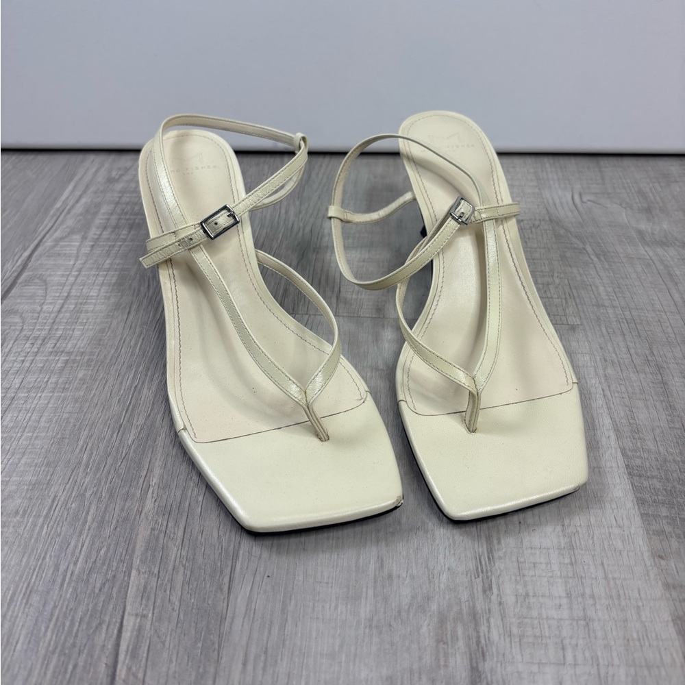 Marc Fisher LTD Womens Calinda Leather Thong Square Toe Heels Shoes Size 10